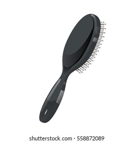 Cartoon trendy style black massage hair brush for styling. Vector professional salon and hair care illustration.