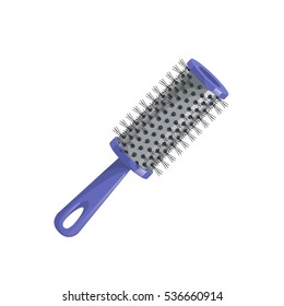 Cartoon trendy style blue cylinder hair brush for styling. Vector make up and hair care illustration.