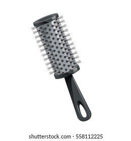 Cartoon trendy style thermal black round hair brush for styling. Vector professional salon and hair care illustration.