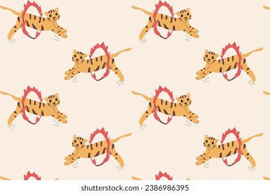 cartoon trendy vintage pattern with jumping tiger