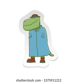 Cartoon T-rex Detective with Hat. Vector illustration