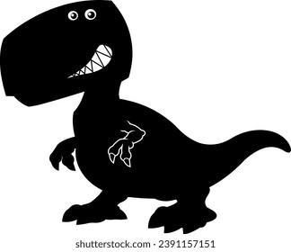 Cartoon T-Rex Dinosaur Black Silhouette Graphic Design. Vector Hand Drawn Illustration Isolated On Transparent Background