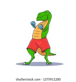 Cartoon T-rex Dinosaur Boxing with Gloves Tyrannosaurus. Vector illustration