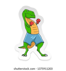 Cartoon T-rex Dinosaur Boxing with Gloves Tyrannosaurus. Vector illustration