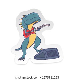Cartoon T-rex Dinosaur with Guitar Tyrannosaurus Rockstar. Vector illustration