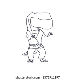Cartoon T-rex Dinosaur with kimono Tyrannosaurus. Vector illustration