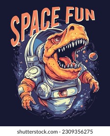 cartoon t-rex space astronaut vector for_t-shirt