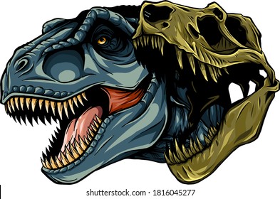 cartoon t-rex who was very angry, staring and grinning vector