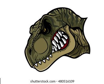 cartoon t-rex who was very angry, staring and grinning