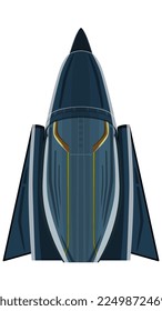 Cartoon triangle spaceship isolated on white. Aggressive form similar fighter aircraft. Vector design element.