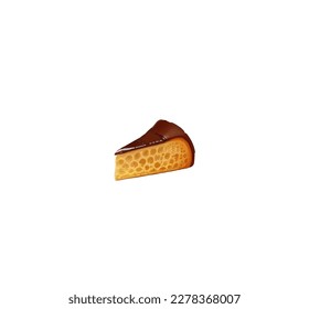 cartoon triangular portion of cake with chocolate surface. Vector illustration
