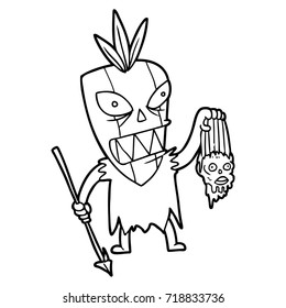 cartoon tribesman with shrunken head