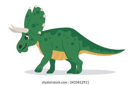 Cartoon triceratops. Cute jurassic dinosaur, ancient triceratops reptile flat vector illustration. Prehistoric era animal