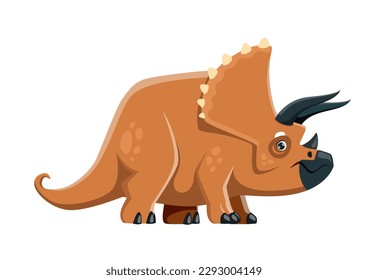 Cartoon Triceratops dinosaur character. Extinct lizard, paleontology Jurassic era animal. Prehistoric wildlife creature, herbivorous Triceratops dinosaur vector cute personage with frill and horns