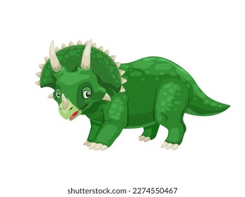 Cartoon Triceratops dinosaur character. Paleontology lizard, dinosaur comic vector personage. Mesozoic era herbivore animal, extinct green reptile or paleontology lizard childish personage with horns