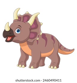 Cartoon triceratops dinosaur posing on white background