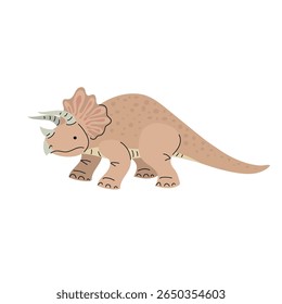 Cartoon triceratops. Flat simple style herbivore dinosaur. Jurassic age animal. Vector illustration for kid education or party design elements. Isolated on white background.
