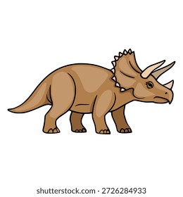 Cartoon Triceratops vector illustration, friendly brown dinosaur