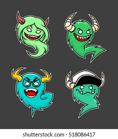 Cartoon trolls stickers (icons) set.