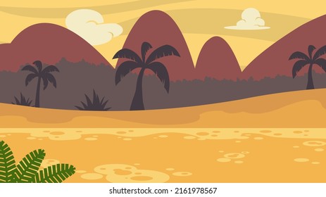 Tropischer Cartoon-Hintergrund mit Palmenbaum, handgezeichnet, flache Illustration, Design