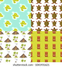 Cartoon tropical exotic island in ocean seamless pattern background exotic lagoon map caribbean aerial sprite seascape tourism paradise coast vector illustration.
