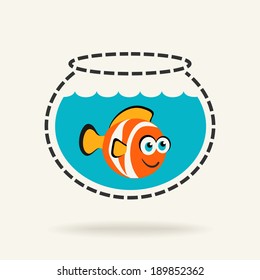 Cartoon Tropical Fish in a Fishbowl