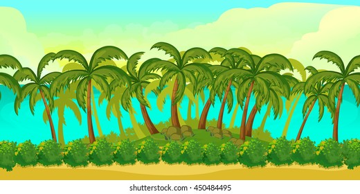 cartoon tropical landscape, unending background for game
