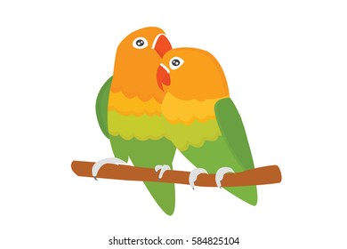Cartoon tropical lovebird parrot wild animal bird vector illustration.