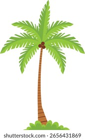 Cartoon Tropical Palm Tree. Vector Illustration on White Background.