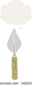 trowel de dibujos animados con burbuja de pensamiento en estilo retro