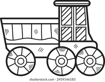 A cartoon truck with a big open back. The truck is black and white