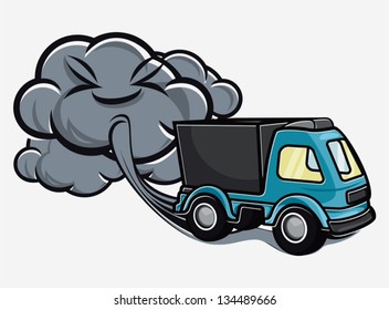 Cartoon Truck Blowing Exhaust Fumes