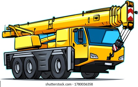 Cartoon Truck Crane icon. Vector Illustration