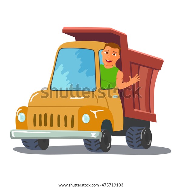 Cartoon Truck Driver Character Waving From\
Truck. Vector\
illustration