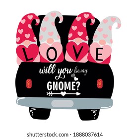  Cartoon truck with gnomes. Vector illustration.