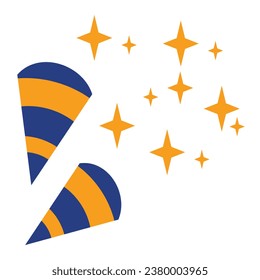 cartoon trumpet ribbon emitting gold stars which can be used as a design element for New Year's celebrations. Happy New Year