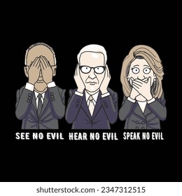 cartoon t-shirt design, Joe Biden, no see no hear no speak