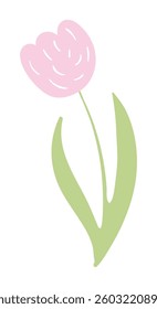 Cartoon tulip, bell flower hand drawn illustration. Scandinavian style flat design, isolated vector. Meadow blossom, bloom, wild floral, botanical element. Kids seasonal clip art, spring, summer print