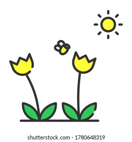 Cartoon Tulip flower in the summer