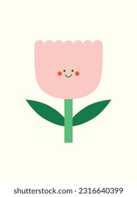 Cartoon tulip isolated. Funny character design. Vector illustration. 