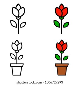 cartoon tulip and tulip in a pot set