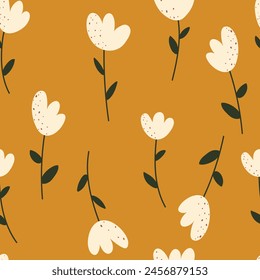 Cartoon tulips , floral seamless pattern. Vector illustration.	
