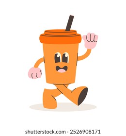 Cartoon tumbler in groovy style on white background
