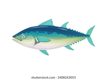 Atún de dibujos animados para cocina de mariscos o menú de restaurante de mariscos, vector aislado. Pesca oceánica y mercado marino o cocina de marisco, cocina gourmet y sushi bar pescado fresco de atún