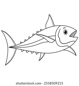 Cartoon tuna fish swimming line art