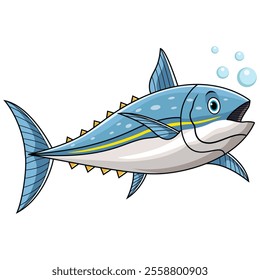 Cartoon tuna fish swimming on white background