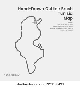 Cartoon Tunisia Map, Hand Drawn Tunisia Map, Doodle Tunisia Map Vector Outline Style Map Information
