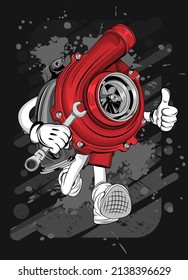 cartoon turbo charging machine t  shirt design illustration