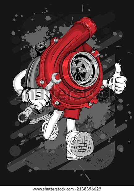 cartoon turbo charging machine t-shirt\
design illustration