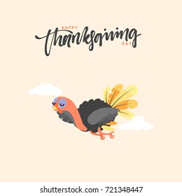 Cartoon Turkey bird. Happy Thanksgiving Celebration. Funny character turkey